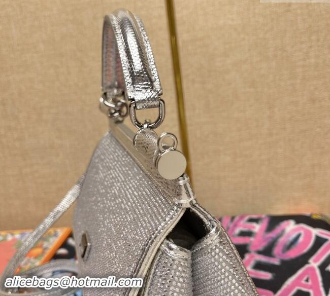 Top Grade Dolce&Gabbana KIM Small Sicily Handbag with All-over Crystals BB6112 Silver 2023