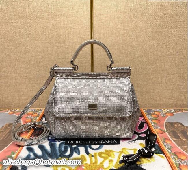 Top Grade Dolce&Gabbana KIM Small Sicily Handbag with All-over Crystals BB6112 Silver 2023