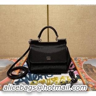 Buy Discount Dolce&Gabbana KIM Small Sicily Handbag with All-over Crystals BB6112 Black 2023