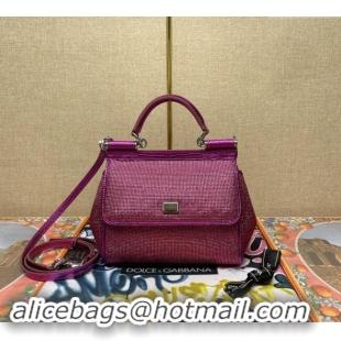 Most Popular Dolce&Gabbana KIM Small Sicily Handbag with All-over Crystals BB6112 Purple 2023