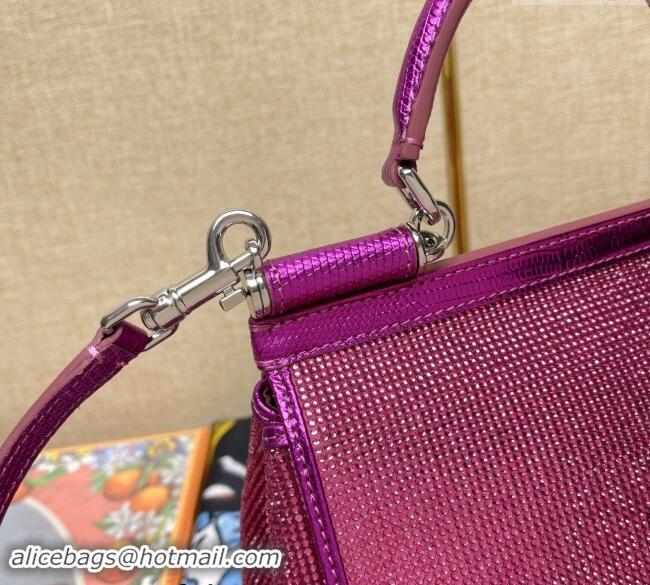 Most Popular Dolce&Gabbana KIM Small Sicily Handbag with All-over Crystals BB6112 Purple 2023