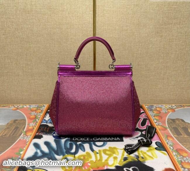 Most Popular Dolce&Gabbana KIM Small Sicily Handbag with All-over Crystals BB6112 Purple 2023