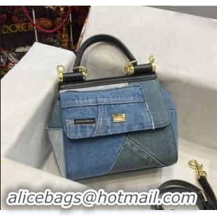 Fashion Discount Dolce&Gabbana Small patchwork denim Sicily Bag D9005 Blue 2023