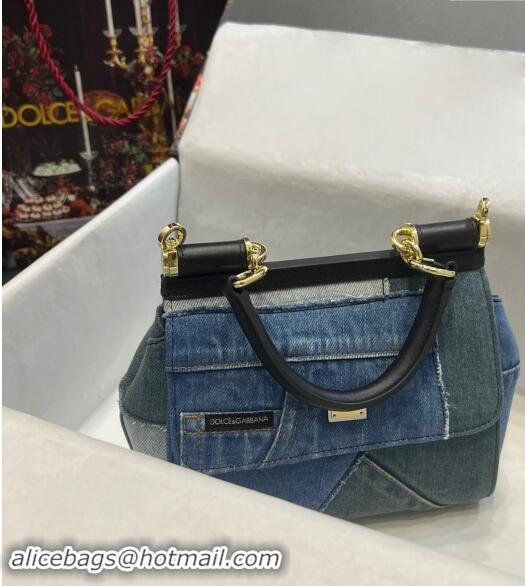 Fashion Discount Dolce&Gabbana Small patchwork denim Sicily Bag D9005 Blue 2023