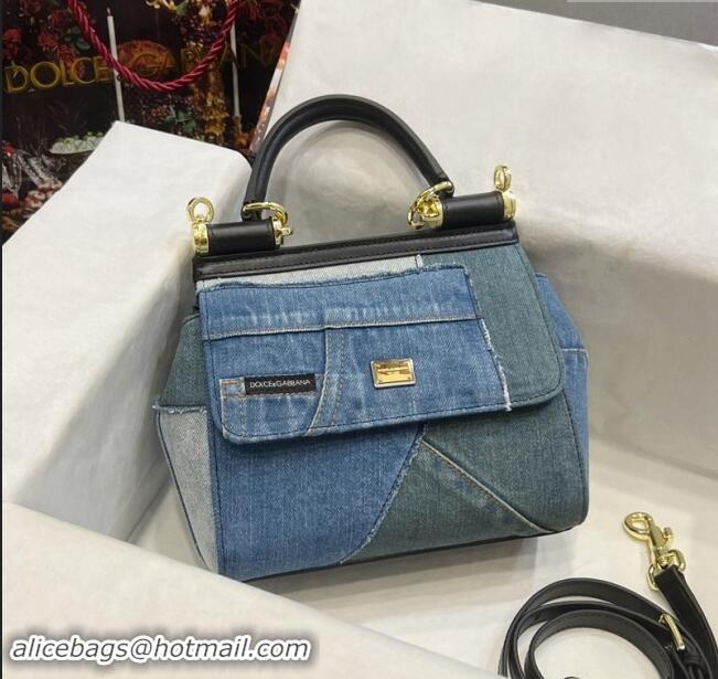 Fashion Discount Dolce&Gabbana Small patchwork denim Sicily Bag D9005 Blue 2023