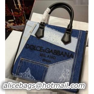 Grade Quality Dolce&Gabbana patchwork denim shopper tote bag with embroidered logo D9007 Blue 2023