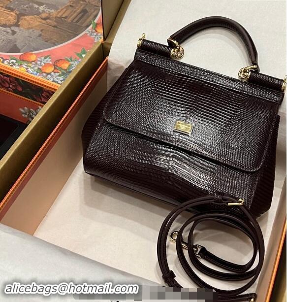 Top Grade Dolce&Gabbana Small Sicily handbag in lizard Embossed Leather BB6112 Brown 2023