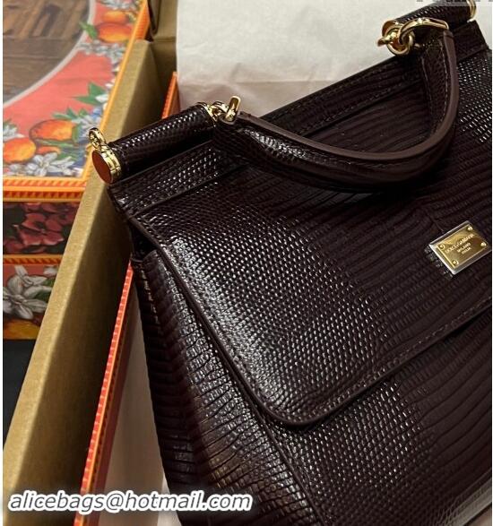 Top Grade Dolce&Gabbana Small Sicily handbag in lizard Embossed Leather BB6112 Brown 2023