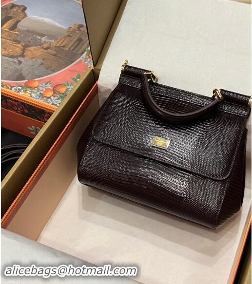 Top Grade Dolce&Gabbana Small Sicily handbag in lizard Embossed Leather BB6112 Brown 2023