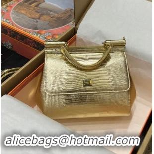 Best Quality Dolce&Gabbana Small Sicily handbag in lizard Embossed Leather BB6112 Gold 2023