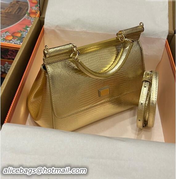 Best Quality Dolce&Gabbana Small Sicily handbag in lizard Embossed Leather BB6112 Gold 2023