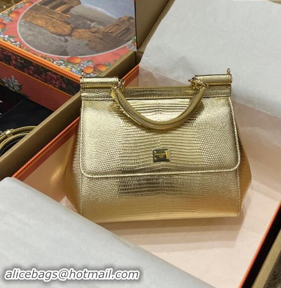 Best Quality Dolce&Gabbana Small Sicily handbag in lizard Embossed Leather BB6112 Gold 2023