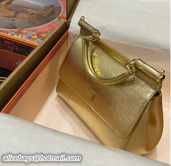 Best Quality Dolce&Gabbana Small Sicily handbag in lizard Embossed Leather BB6112 Gold 2023