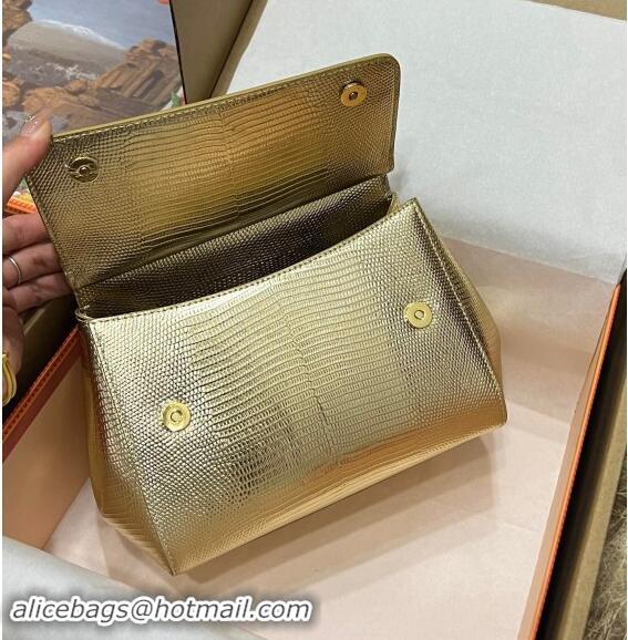 Best Quality Dolce&Gabbana Small Sicily handbag in lizard Embossed Leather BB6112 Gold 2023