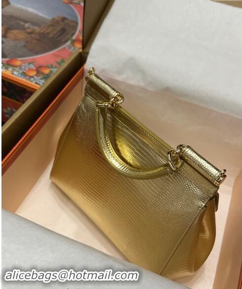 Best Quality Dolce&Gabbana Small Sicily handbag in lizard Embossed Leather BB6112 Gold 2023