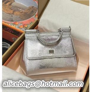 Well Crafted Dolce&Gabbana Small Sicily handbag in lizard Embossed Leather BB6112 Silver 2023