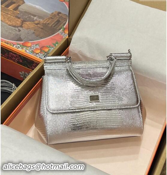 Well Crafted Dolce&Gabbana Small Sicily handbag in lizard Embossed Leather BB6112 Silver 2023