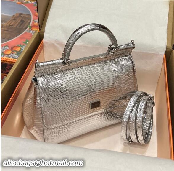 Well Crafted Dolce&Gabbana Small Sicily handbag in lizard Embossed Leather BB6112 Silver 2023