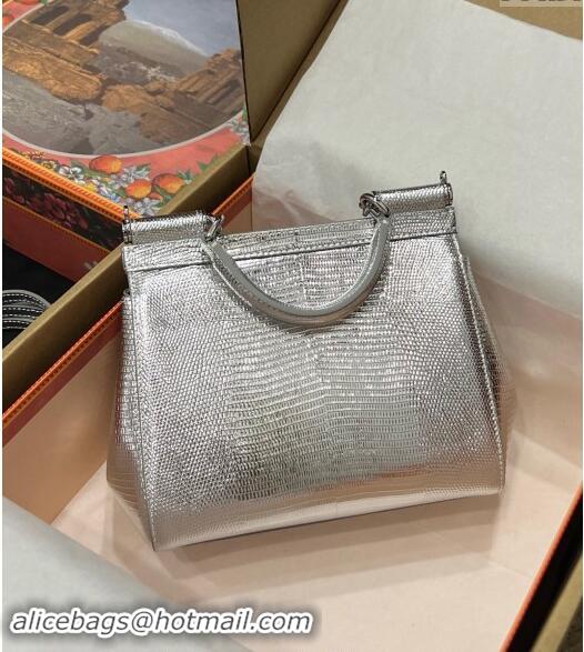 Well Crafted Dolce&Gabbana Small Sicily handbag in lizard Embossed Leather BB6112 Silver 2023