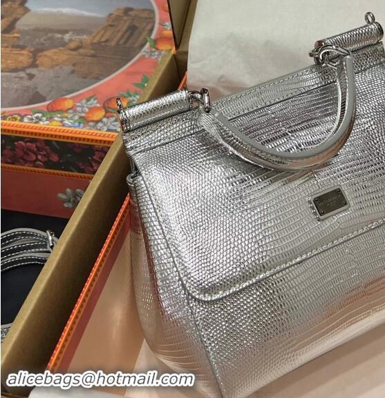 Well Crafted Dolce&Gabbana Small Sicily handbag in lizard Embossed Leather BB6112 Silver 2023