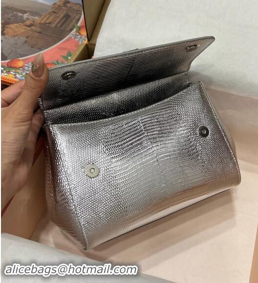 Well Crafted Dolce&Gabbana Small Sicily handbag in lizard Embossed Leather BB6112 Silver 2023