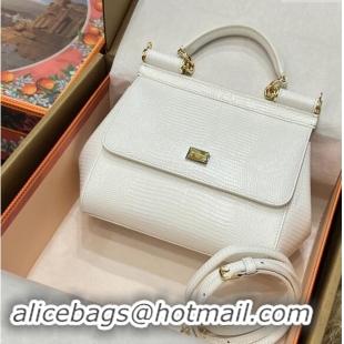 Discount Dolce&Gabbana Small Sicily handbag in lizard Embossed Leather BB6112 White 2023