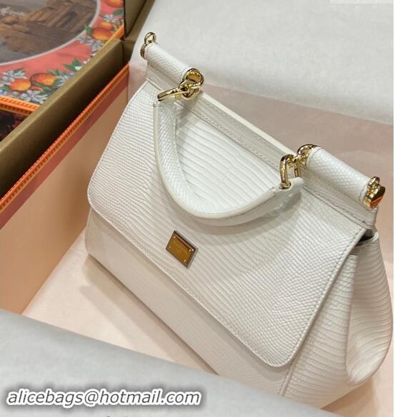 Discount Dolce&Gabbana Small Sicily handbag in lizard Embossed Leather BB6112 White 2023