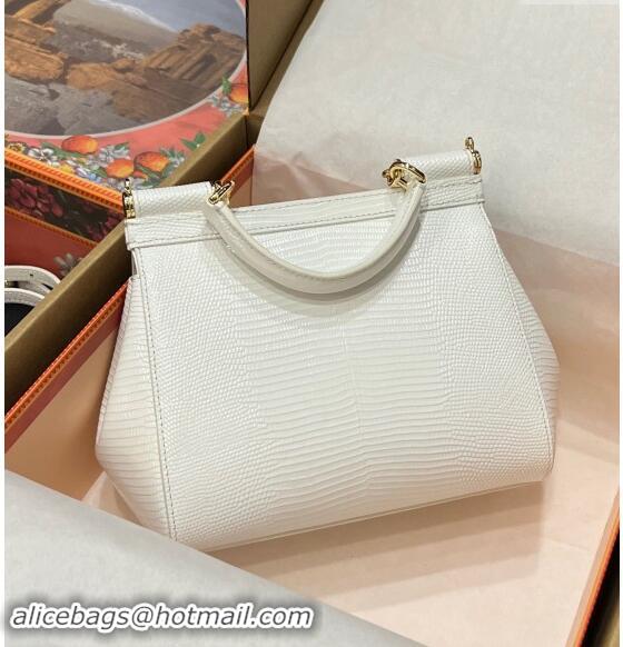 Discount Dolce&Gabbana Small Sicily handbag in lizard Embossed Leather BB6112 White 2023