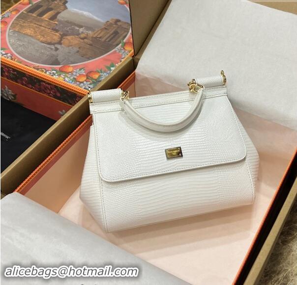 Discount Dolce&Gabbana Small Sicily handbag in lizard Embossed Leather BB6112 White 2023