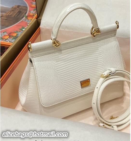 Discount Dolce&Gabbana Small Sicily handbag in lizard Embossed Leather BB6112 White 2023