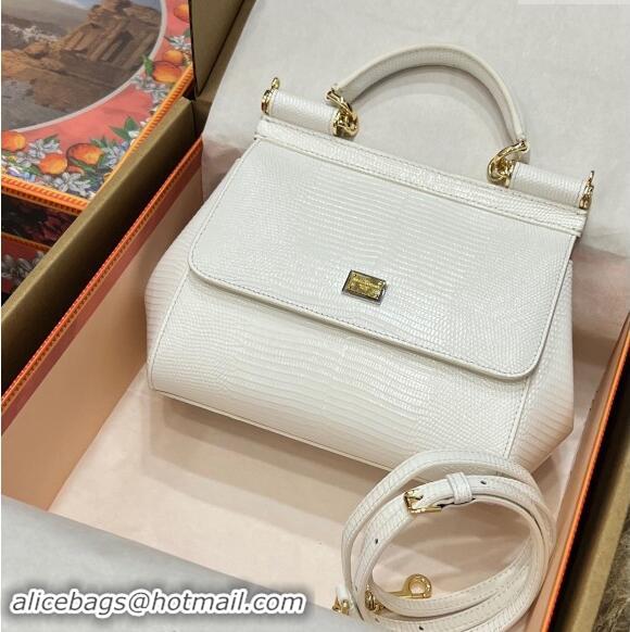 Discount Dolce&Gabbana Small Sicily handbag in lizard Embossed Leather BB6112 White 2023