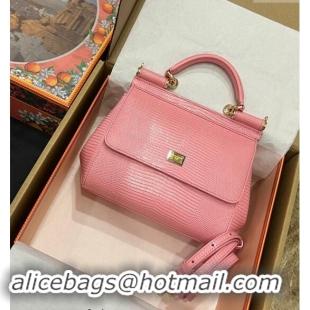 Top Quality Dolce&Gabbana Small Sicily handbag in lizard Embossed Leather BB6112 Light Pink 2023