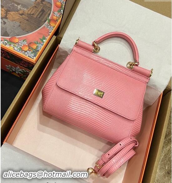 Top Quality Dolce&Gabbana Small Sicily handbag in lizard Embossed Leather BB6112 Light Pink 2023