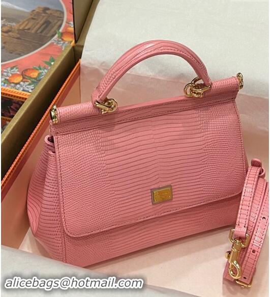 Top Quality Dolce&Gabbana Small Sicily handbag in lizard Embossed Leather BB6112 Light Pink 2023