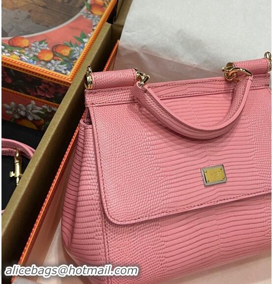 Top Quality Dolce&Gabbana Small Sicily handbag in lizard Embossed Leather BB6112 Light Pink 2023