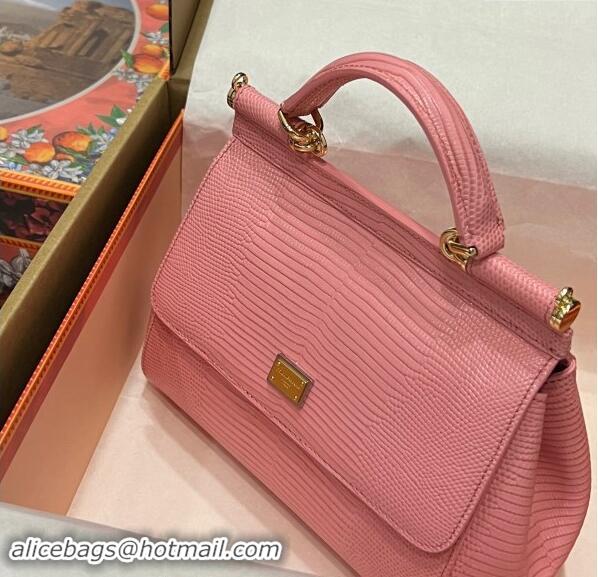 Top Quality Dolce&Gabbana Small Sicily handbag in lizard Embossed Leather BB6112 Light Pink 2023