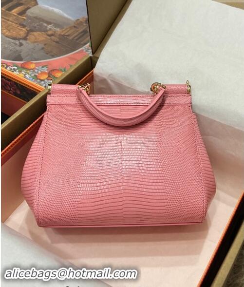 Top Quality Dolce&Gabbana Small Sicily handbag in lizard Embossed Leather BB6112 Light Pink 2023