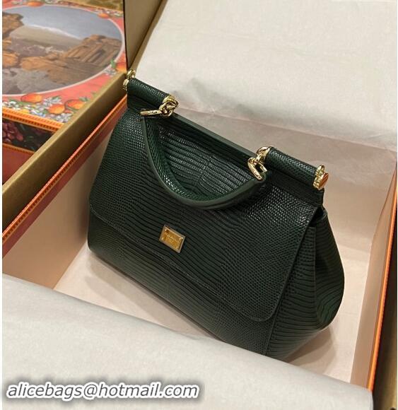 Top Grade Dolce&Gabbana Small Sicily handbag in lizard Embossed Leather BB6112 Green 2023