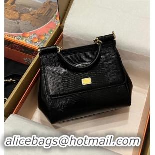 Best Quality Dolce&Gabbana Small Sicily handbag in lizard Embossed Leather BB6112 Black 2023