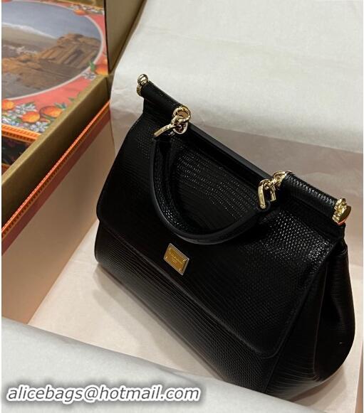 Best Quality Dolce&Gabbana Small Sicily handbag in lizard Embossed Leather BB6112 Black 2023