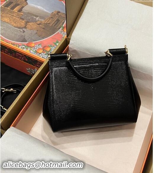 Best Quality Dolce&Gabbana Small Sicily handbag in lizard Embossed Leather BB6112 Black 2023