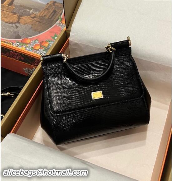 Best Quality Dolce&Gabbana Small Sicily handbag in lizard Embossed Leather BB6112 Black 2023