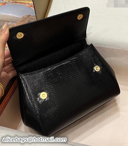 Best Quality Dolce&Gabbana Small Sicily handbag in lizard Embossed Leather BB6112 Black 2023