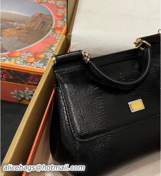 Best Quality Dolce&Gabbana Small Sicily handbag in lizard Embossed Leather BB6112 Black 2023