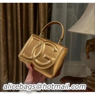 Buy Grade Dolce & Gabbana DG Logo Top Handle Bag in Metallic Leather D9142 Dark Gold 2024