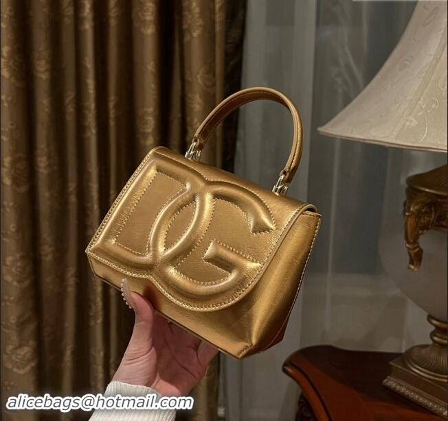 Buy Grade Dolce & Gabbana DG Logo Top Handle Bag in Metallic Leather D9142 Dark Gold 2024