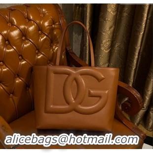 Best Grade Dolce & Gabbana DG Logo Medium Shopper Tote Bag in Calfskin D9158 Brown 2024