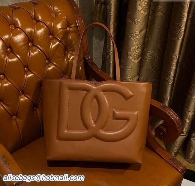 Best Grade Dolce & Gabbana DG Logo Medium Shopper Tote Bag in Calfskin D9158 Brown 2024