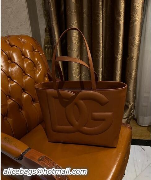 Best Grade Dolce & Gabbana DG Logo Medium Shopper Tote Bag in Calfskin D9158 Brown 2024