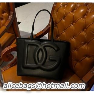 Good Taste Dolce & Gabbana DG Logo Medium Shopper Tote Bag in Calfskin D9158 Black 2024